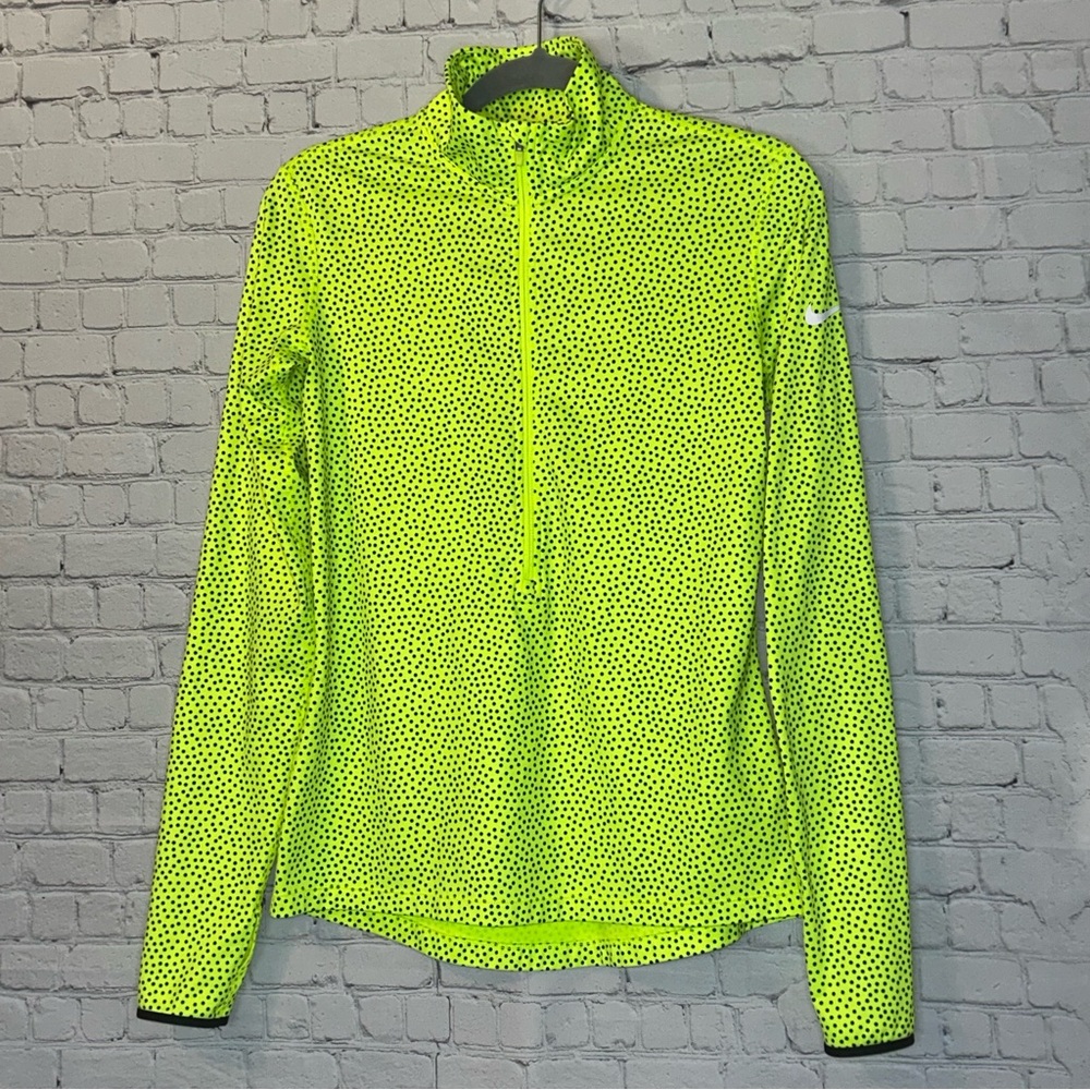 Nike Pro Dri Fit Neon Yellow Black Dots Half Zip Size Medium